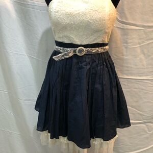 Ark & Co Cream and Blue Embellished Strapless Mini Dress